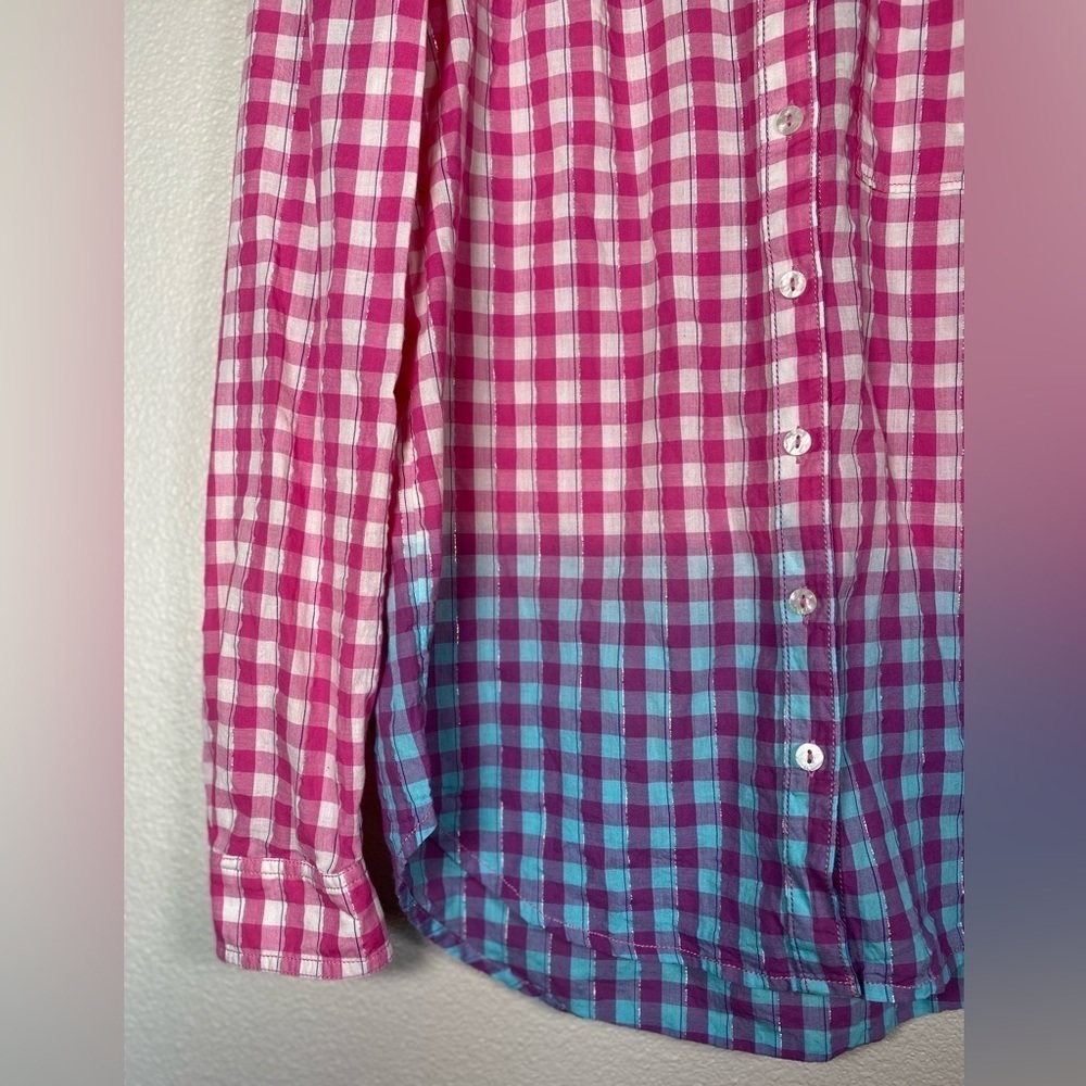 Anthro x Pilcro Deb Shimmer Gingham Ombré button down shirt. XS H11 - Picture 6 of 8